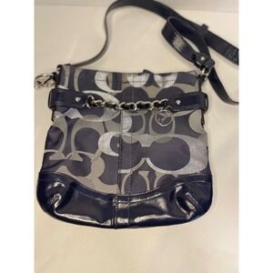 🟢 Coach Poppy Signature Sateen Daisy Crossbody Bag Navy Silver F19820‎